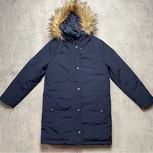 J. Crew Parka Coat Full Zip Faux Fur Trim Hooded Chateau‎ Womens Size XXSP